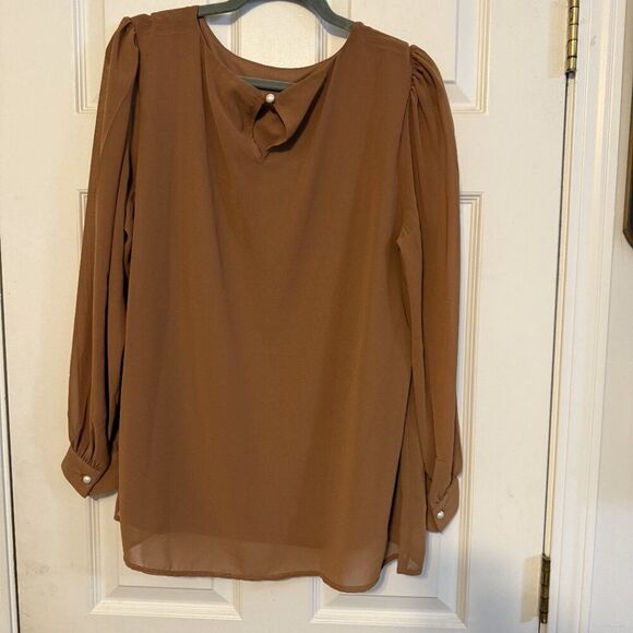 Zenana Long Sleeve Blouse Rust | Pearl Accents | NWT | Size Small - Picture 3 of 4